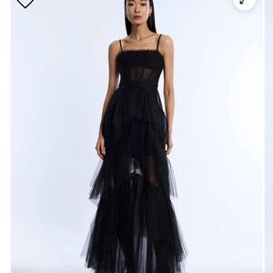 BCBG Oly Tiered Ruffle Tulle Evening Gown